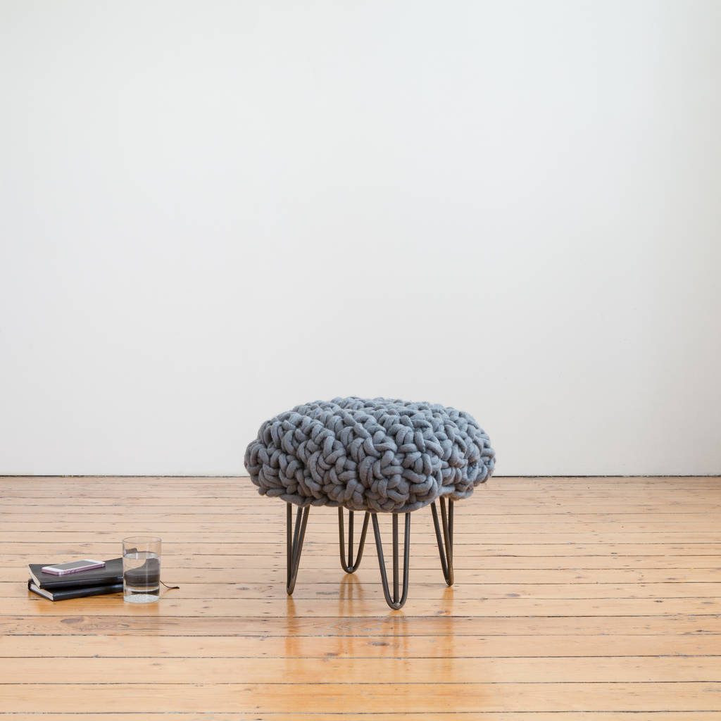 'Helena' Handwoven Wool Footstool With Hairpin Legs, 1 of 10