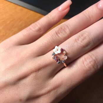Butterfly Zircon Adjustable Floral Rose Gold Ring, 2 of 3