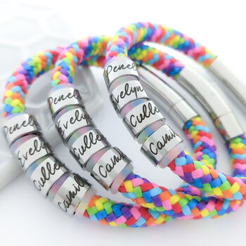 Women's Rainbow Cord Bracelet With Personalised Rings, 5 of 6