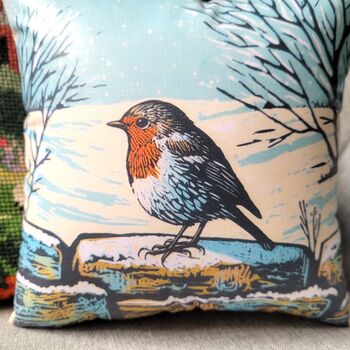 Christmas Robin Winter Bird Decorative Cushion, 2 of 6