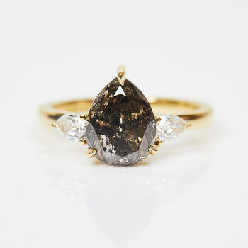 Pear Shape Black Salt And Pepper Diamond Ring, 2 of 7