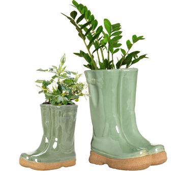 Personalised Green Welly Boot Planters Gift Set, 2 of 9