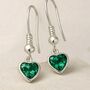May Heart Birthstone Sterling Silver Earrings Emerald, thumbnail 2 of 5