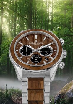 Jacques Lemans Solar Wooden Chronograph Bracelet Watch, 2 of 7