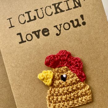 Chicken Love You Crochet Anniversary Valentines Card Handmade, 3 of 7