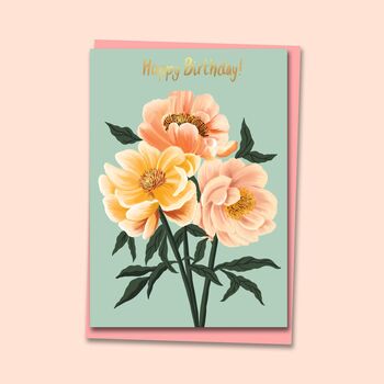 Happy Birthday Peonies Gold Foil Card, 2 of 2