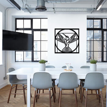Geometric Hummingbird Metal Art In Frame Modern Decor, 3 of 11