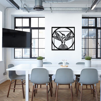 Geometric Hummingbird Metal Art In Frame Modern Decor, 4 of 12