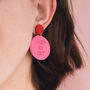 Feminist Mismatched Pink And Red Clay Earrings, thumbnail 2 of 4