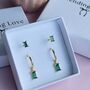Emerald Baguette Hoop And Stud Earring Set Gold Or Silver Gift For Her, thumbnail 9 of 12