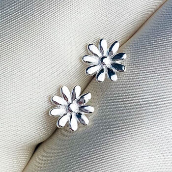 Sterling Silver Minimalist Daisy Stud Earrings, 3 of 5