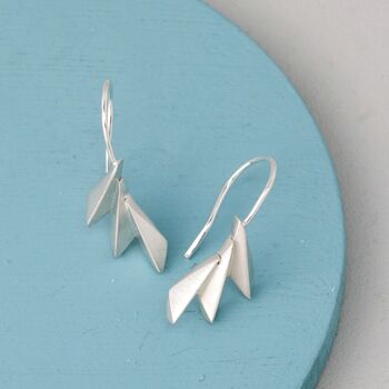 Sterling Silver Drop Earrings. Geometric Fan Shape, 5 of 8
