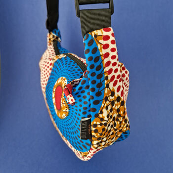 African Print Crossbody Shoulder Bag | Dumpling Sling Bag | Blue Red, 3 of 7