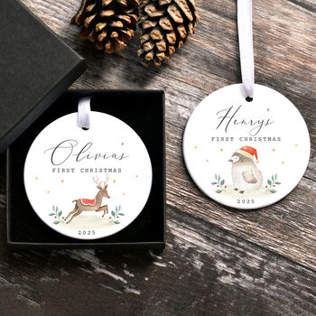 Personalised Baby’s First Christmas Ornament Ceramic Keepsake Bauble, 5 of 11