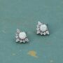 Sterling Silver Vintage White Opal Flower Cz Stud Earrings, thumbnail 1 of 10