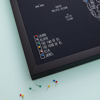 Personalised World Travel Pinboard Map With Pins, 8 of 12