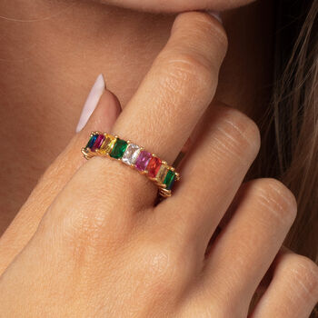 Rainbow Ring With Colourful Baguette Stones, 6 of 6