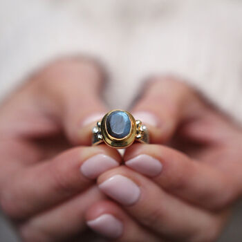Brass And Sterling Silver Labradorite And Pearl Ring, 6 of 7