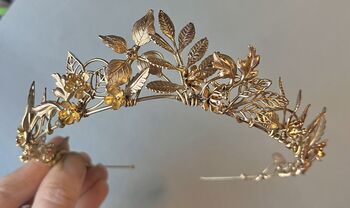 The Isla Crown Gold Silver Organic Handmade Floral Hair Vine Bridal Headpiece, 7 of 9