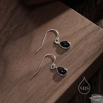 Genuine Black Onyx Droplet Drop Hook Earrings, 2 of 10