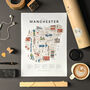 Music Of Manchester Illustrated Map Print, thumbnail 1 of 4