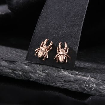 Tiny Stag Beetle Stud Earrings In Sterling Silver, 4 of 10