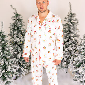 Personalised Matching Christmas Santa Print Pyjamas For Dad And Child, 6 of 12