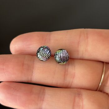Rainbow Abstract Fused Glass Sterling Silver Stud Earrings, 10 of 10