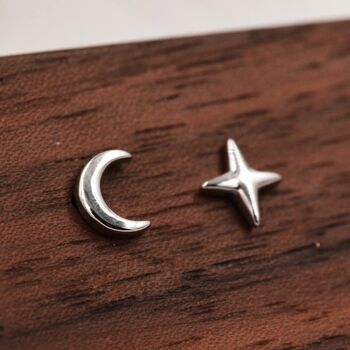 Four Point Star And Moon Stud Earrings, 6 of 12