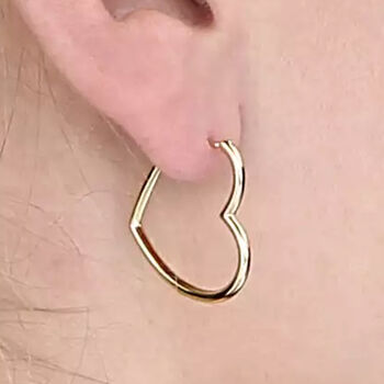 Yellow Gold Plated Heart Hoop Earrings, 2 of 6