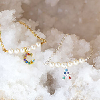 Pearl Bar Bracelet With Rainbow Initial, 7 of 11
