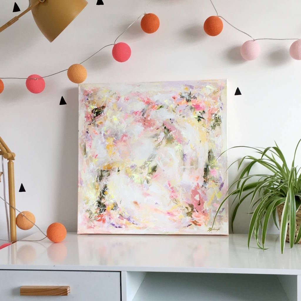 Pink And Green Abstract Wall Art Original Canvas By PaintMeHappy Art