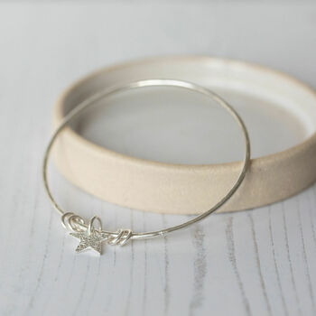 Sterling Silver Textured Star Charm Bangle, 4 of 7