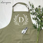 Olive Leaf Gardening Apron Personalised With Initial, thumbnail 1 of 5