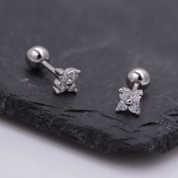 Tiny Hydrangea Flower Inspired Screw Back Earrings In Sterling Silver, 3 of 12