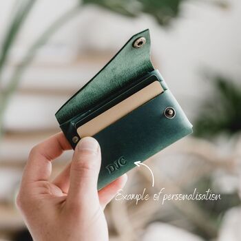 Personalised Green Oiled Leather Wallet, 6 of 8