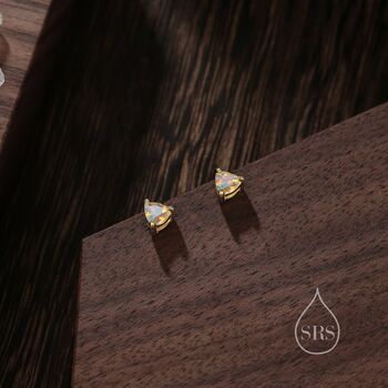 Tiny Trillion Cut Triangle Aurora Cz Stud Earrings, 7 of 11