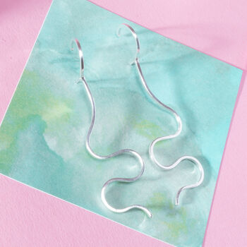Silver Abstract Wavy Hooped Earrings, 4 of 8