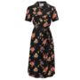 Peggy Dress In Black Mayflower 1940s Vintage Style, thumbnail 1 of 2