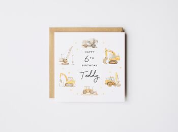 Happy 1st Birthday Card Diggers/Cranes *Age/Name Options, 6 of 7