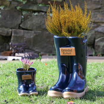 Set Of Two Personalised Blue Welly Boots Planters, 3 of 7