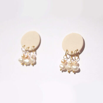 Peach Porcelain Round Earrings With Pearls, 3 of 3