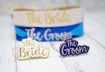 The Bride And The Groom Wedding Enamel Lapel Pin Set, 9 of 12