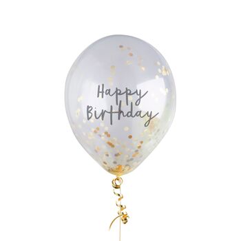 Five Gold Happy Birthday Confetti Balloons, 2 of 2