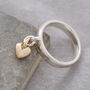 Sweetheart Silver And Recycled Gold Heart Charm Ring, thumbnail 1 of 9