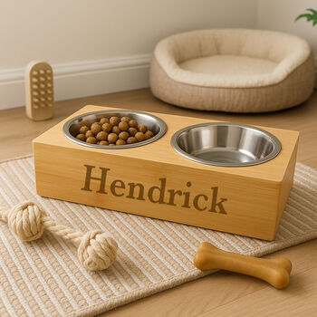 Personalised Dog Wooden Double Feeding Bowl, 3 of 3
