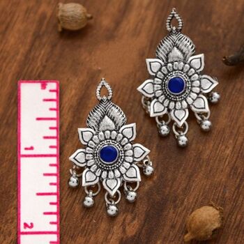 Oxidized Intricate Floral Enamel Indian Boho Danglers, 8 of 8