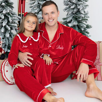 Mens Personalised Red Velvet Christmas Pyjamas, 3 of 5