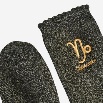 Women's Glitter Socks Black Gold Zodiac Capricorn, 3 of 5