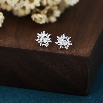 Sterling Silver Tiny Sun Stud Earrings, 5 of 12